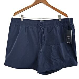 VRST 5" Shorts Mens XXL Dark Blue Woven Nylon Pull On Stretch Zip Pockets Gym